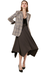 Classic Brown Plaid Blazer Skirt Suit - FashionByTeresa